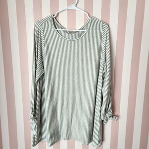 Max Studio Green Striped Tunic with Tie Sleeves
